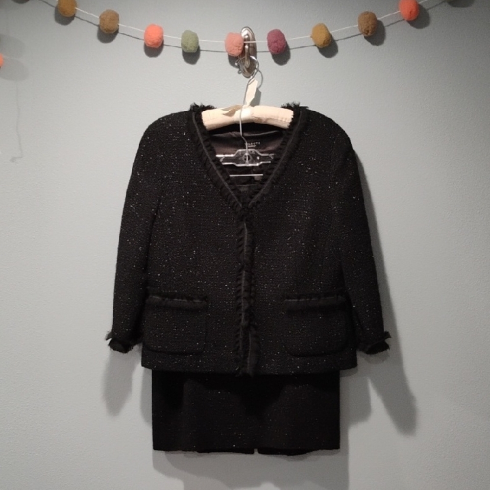 Talbots Black Tweed Fringe-Trim Jacket and Skirt Set